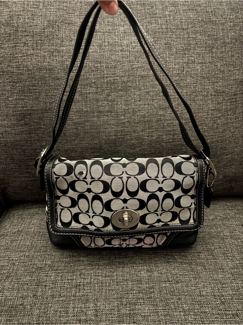 Coach Black and White Signature Canvas Shoulder Bag